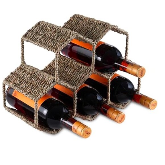 Countertop Wine Rack, Seagrass/Metal Wine Rack, Tabletop for Various Wine Bottle - Picture 1 of 6
